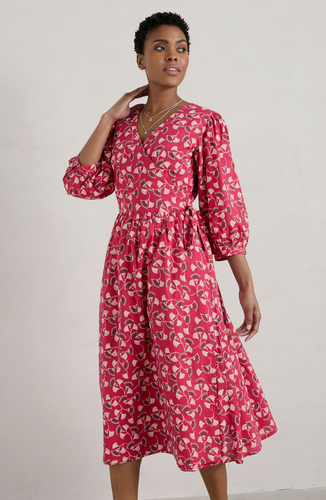 Seasalt Womens Wild Spring Organic Cotton Wrap Dress size 18 Pockets Red Mix - Picture 3 of 6