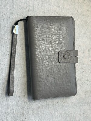 Large Pebbled Grey Vegan Leather 19 card Slot  Wallet /Clutch Pre-owned