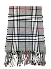  95 John Ashford Unisex Mens Gray Black Red Plaid Warm Winter Acrylic Scarf
