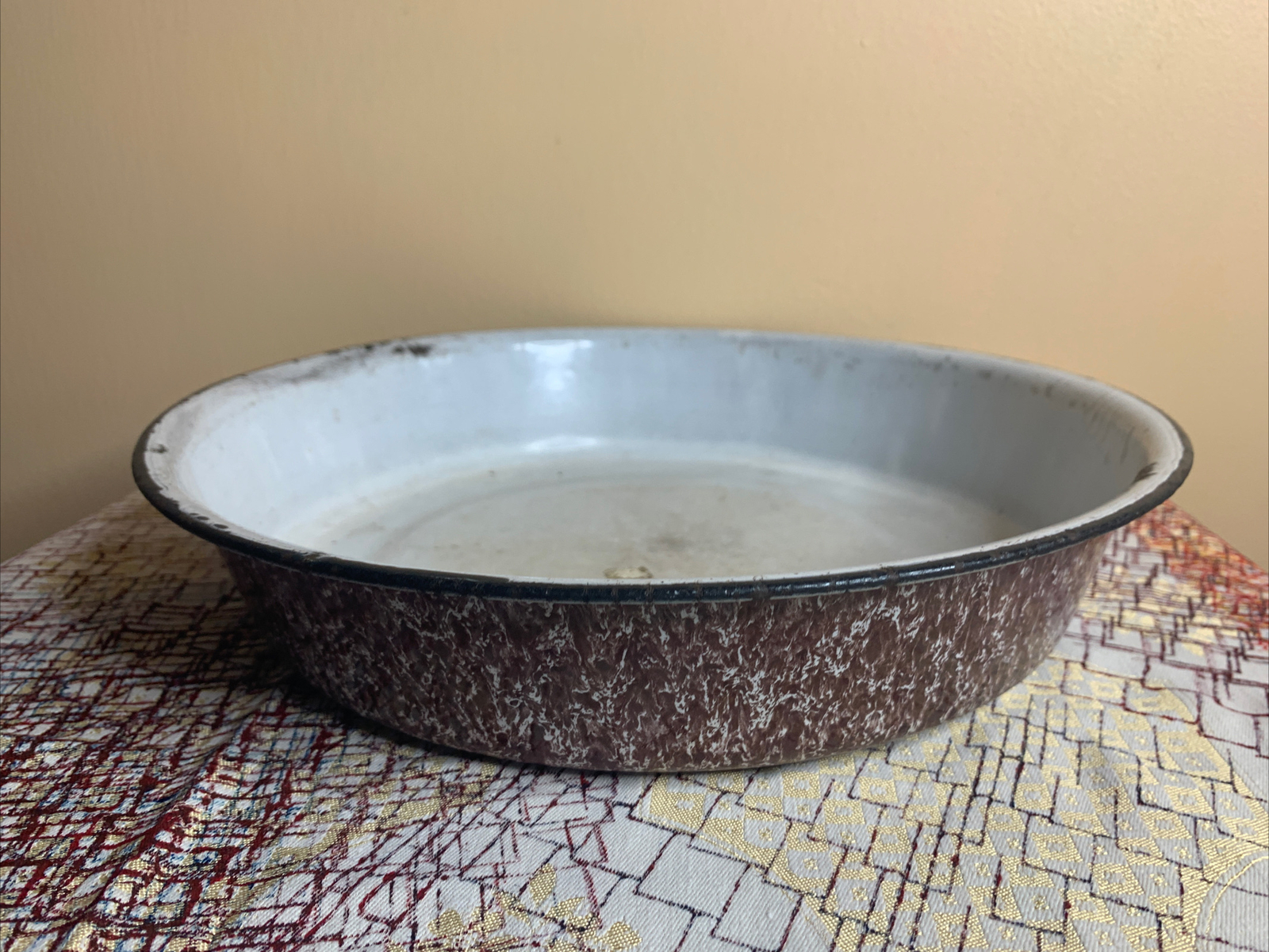 RARE Beautiful Set Of 3 Vintage BROWN & WHITE SWIRL Graniteware Enamelware Bowls