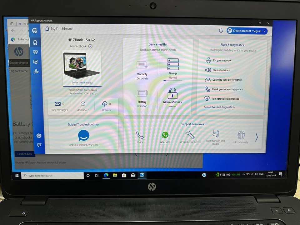 HP Zbook 15u G2 Laptop 15.6" Core i7 8GB RAM 256GB SSD Win 10 Pro Stiff Buttons - Image 2 of 4