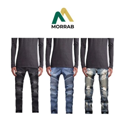 Mens Slim Fit Jeans Biker Branded Distressed Stretchy Pants New Ripped Jeans