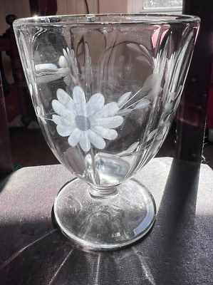 Vintage Etched Glass Footed Large Vase Compote Candy Dish 6.25'' Cottage Core