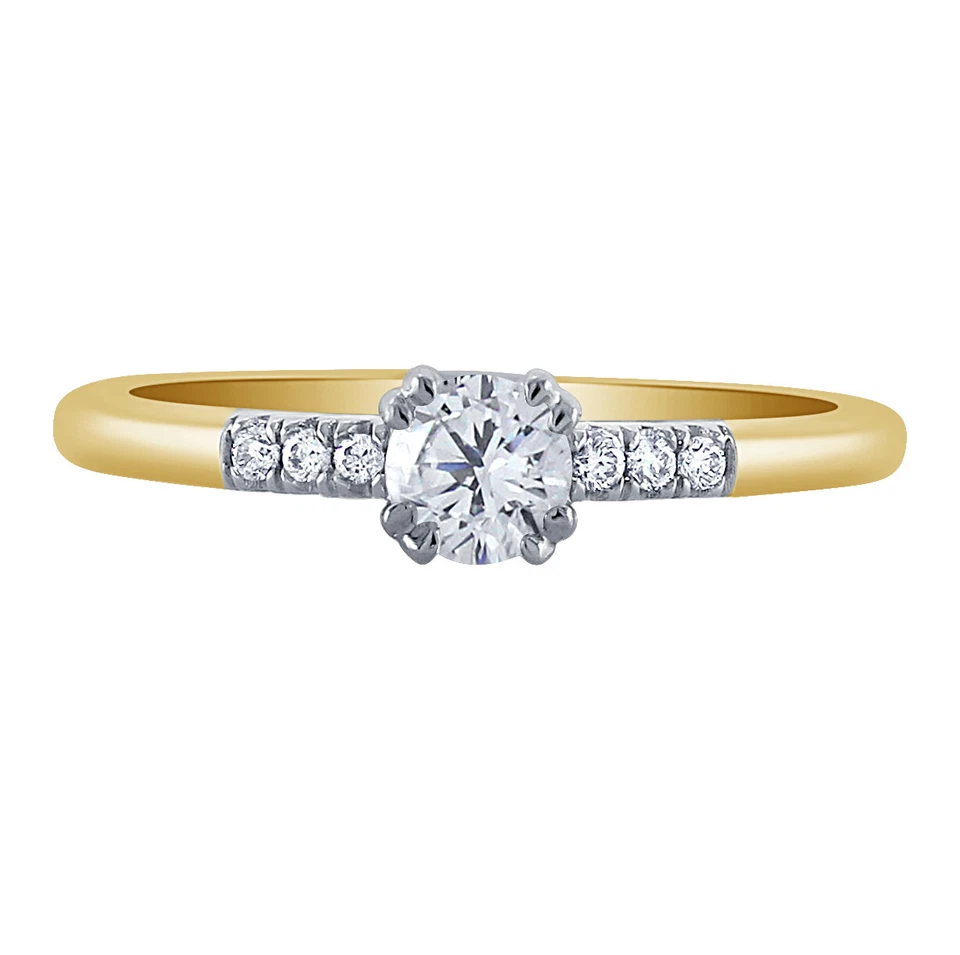 Anillo de compromiso de diamantes naturales redondos de 0,30 quilates de oro amarillo de 10 quilates para mujer Foto 3 de 4