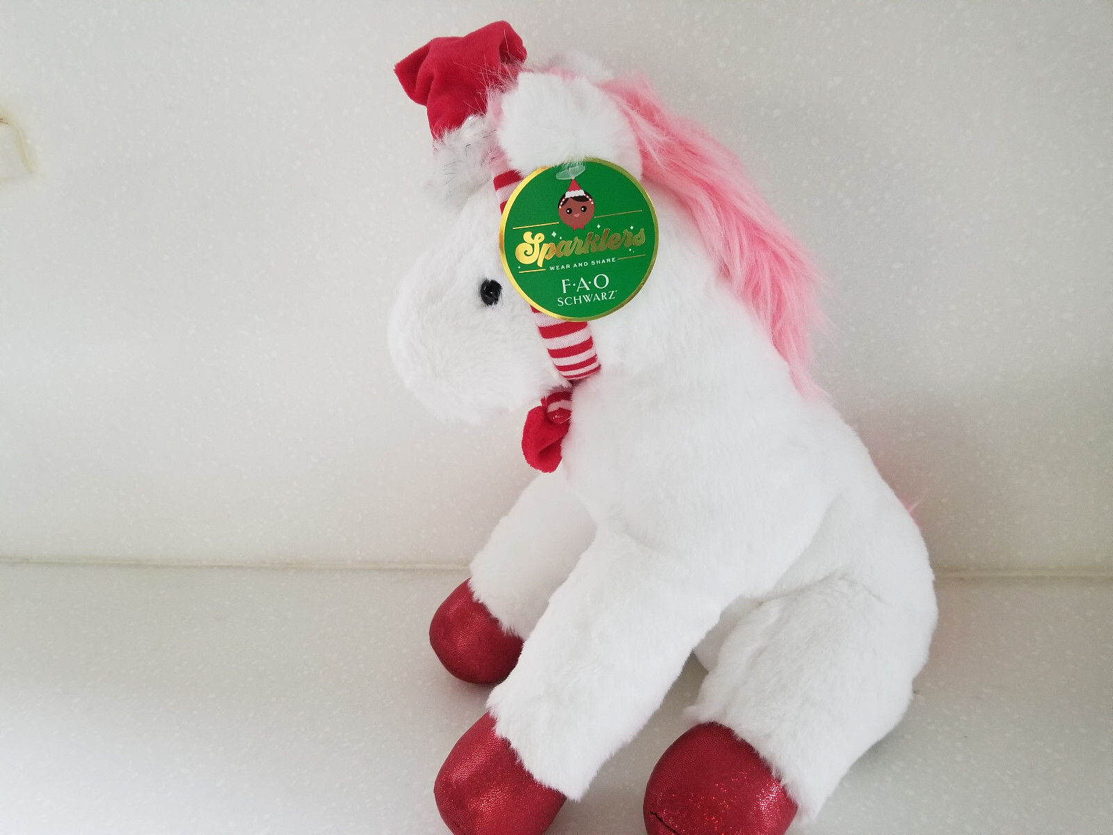 FAO Schwarz Sparklers Wear & Share 12" peluche pony con cappello di Babbo Natale rimovibile NUOVO