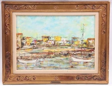 VINTAGE GIUSEPPE BERGAMO ITALY SAILBOAT SEASCAPE OIL PAINTING MID CENTURY MODERN