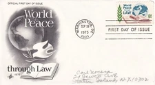 STAMP US SCOTT 1576. "Peace Through Law" 10 CENT 1975 FDC - C