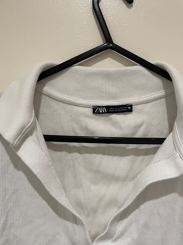 Zara white long sleeve collar crop top | eBay
