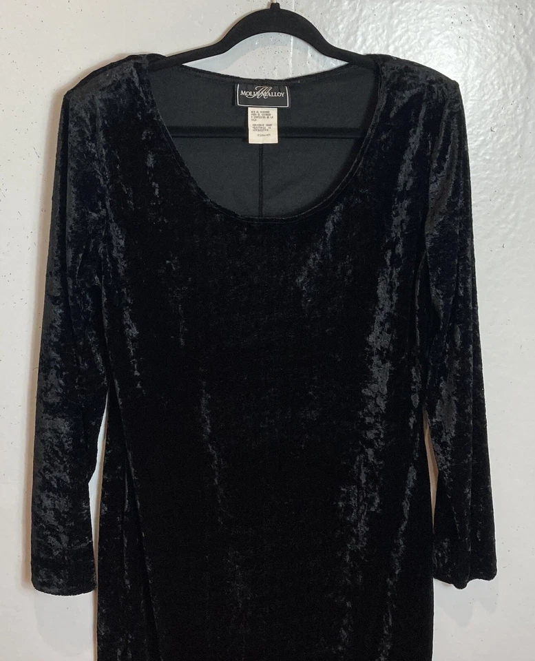 Vestido midi vintage Molly Malloy terciopelo aplastado talla 16 negro grunge hada gótico Foto 3 de 4