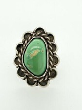 Vintage Navajo Green Turquoise Sterling Silver Ring Braid Scalloped Sz 6.5