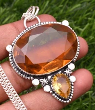 Citrine Pendant 925 Sterling Silver Gemstone Handmade Jewelry Pendant  2.15"