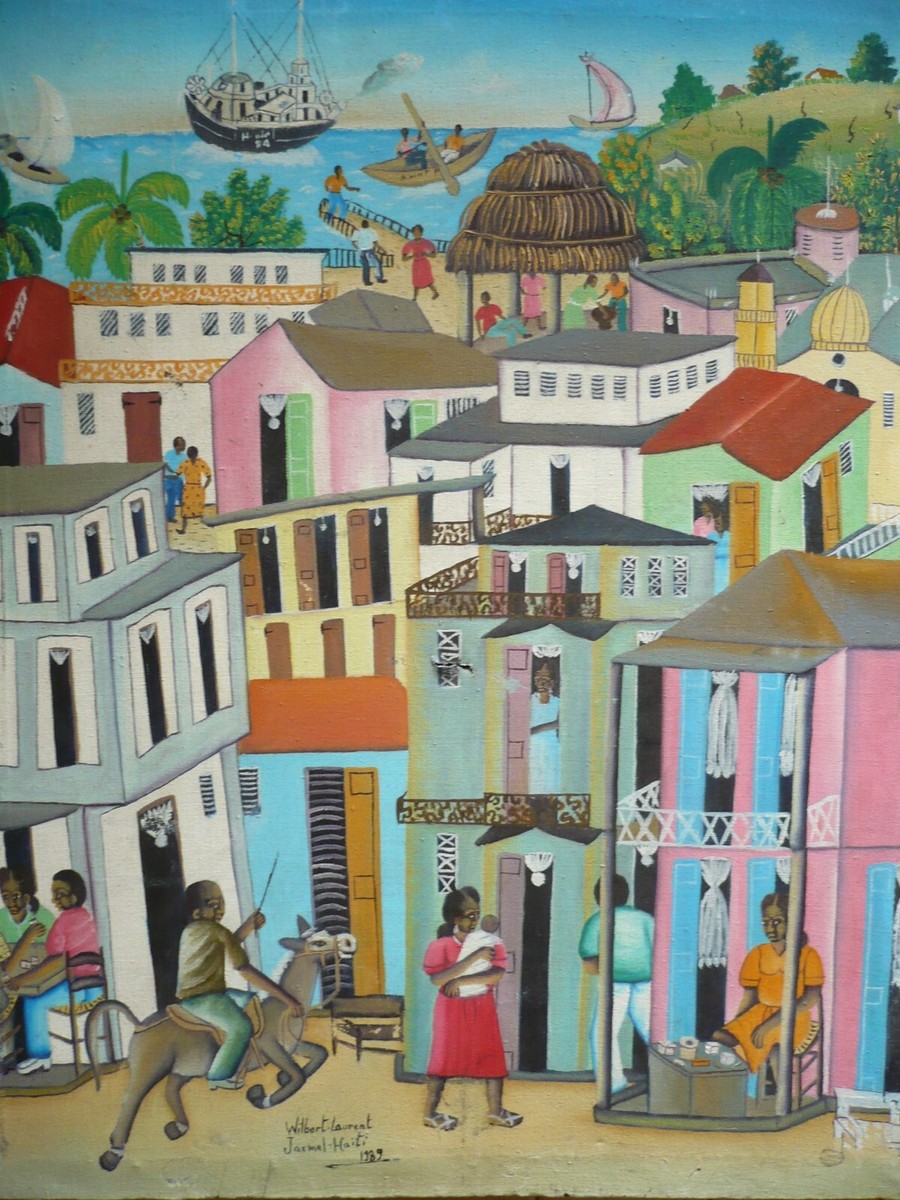 WILBERT LAURENT JACMEL Haiti, MODERN VILLAGE SCENE - OLD VINTAGE