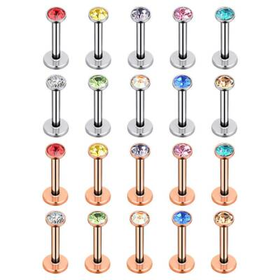20 Pcs Stainless Steel CZ Crystal Labret Monroe Lip Rings Helix