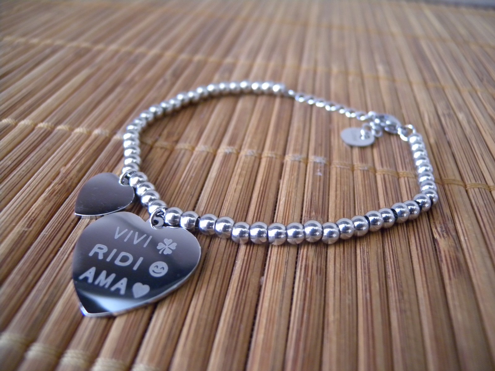 Bracciale in Acciaio Simil Buoni Propositi Vivi Ridi Ama Idea Regalo Donna...