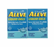 Aleve Liquid Gels 220 mg Pain Reliever, 20 Caps**LOT OF 2*Exp 09/2026*FREE SHIP*