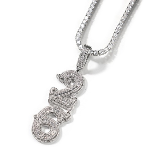 Vertical Letters Pendant Necklace TopBling 5A Zircon Hip Hop Custom Name A-Z 0-9 - Picture 11 of 15