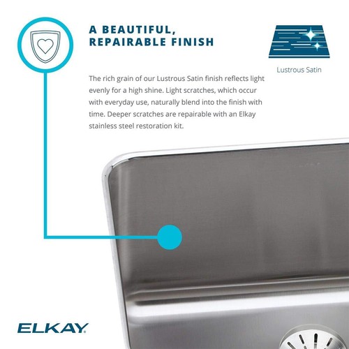 Elkay ELUH1814 Lustertone Classic Single Bowl Undermount Stainless Steel Sink - Picture 8 of 10
