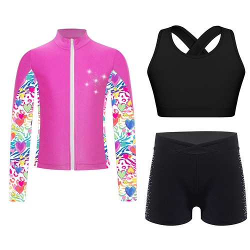 Kids Girls Dance Outfits Sports Sports Set Stylish Dancewear Sparkly Sweatsuit - Picture 19 of 56