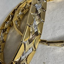 Vintage Metallic Tri-Color Woven Leather Belt Gold Tone Metal Buckle Edging 37  