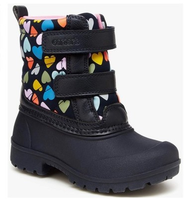 Carters Girl Deltha Lug Sole Multicolor Heart Print Black Snow Boots