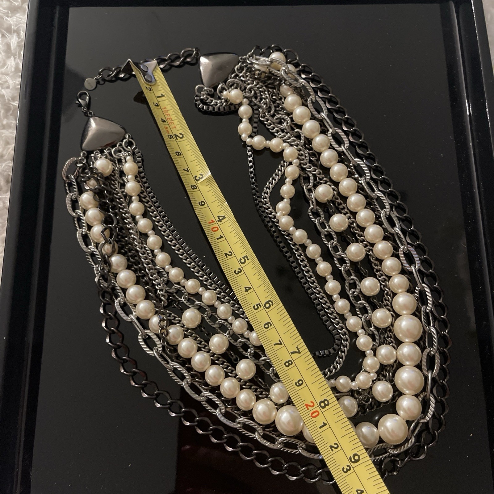 Layered Statement Multi-Strand Necklace Silver Wh… - image 12