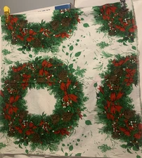 1.08 Yards Indian Head Inc CHRISTMAS WREATH Heavy Cotton Fabric 50x39 - NEW