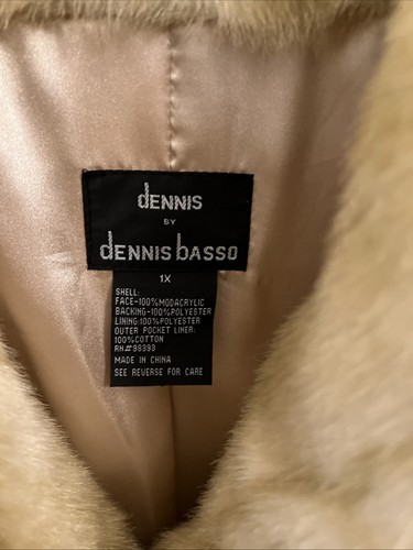 Dennis Basso Faux Fur Tan Coat Size 1X - Picture 4 of 12