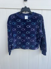 Calvin Klein CK Girls Navy Plush Fleece Long Sleeve Top Pants Pajama L 10 12