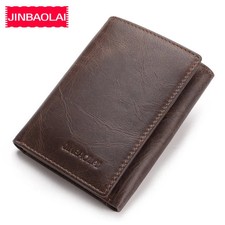 JINBAOLAI Genuine Cow Leather Men Wallets Card Holder Note Compartment Short Wal