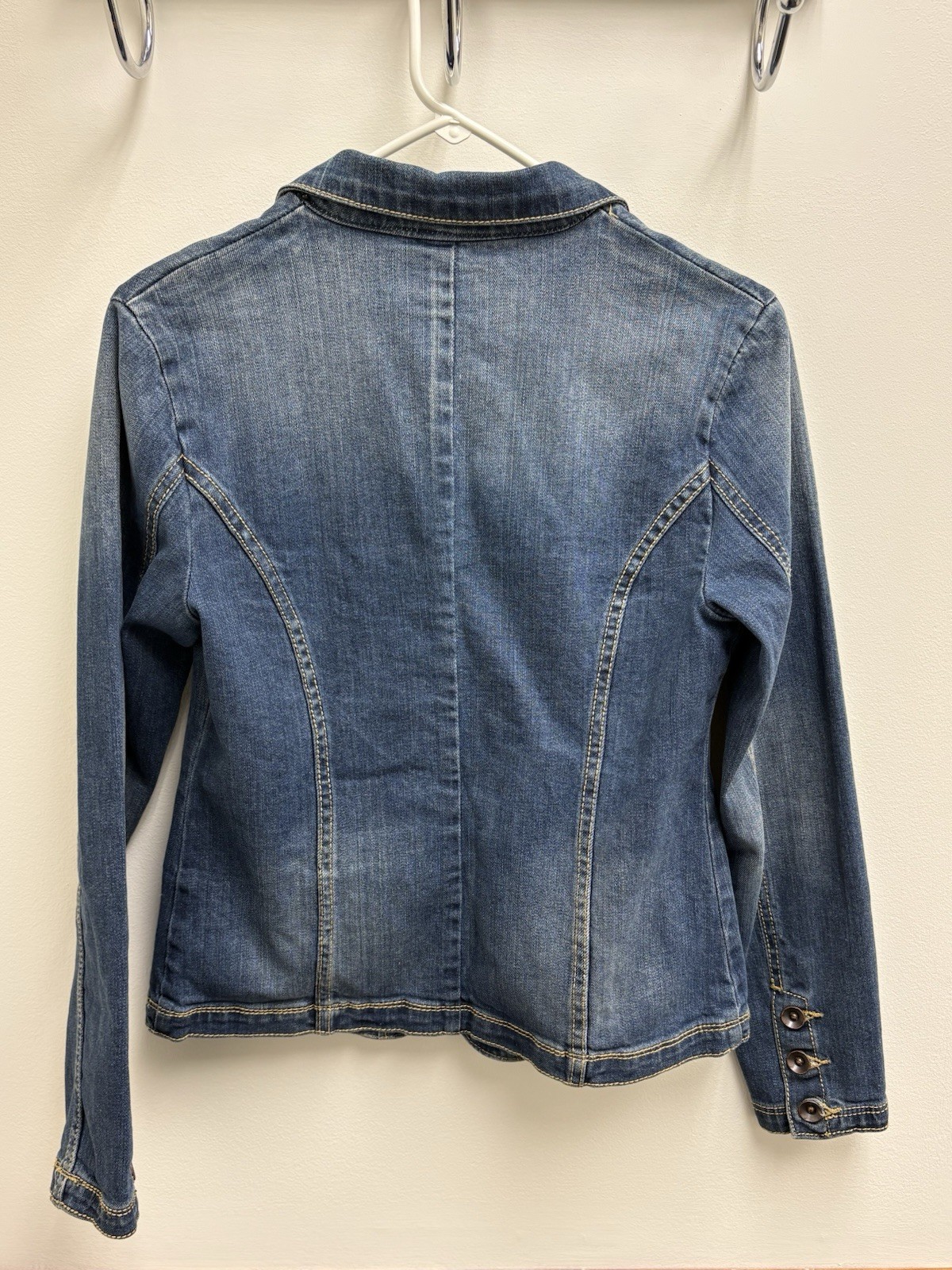 KENAR Button Front Pockets Collared Stretch Denim… - image 2