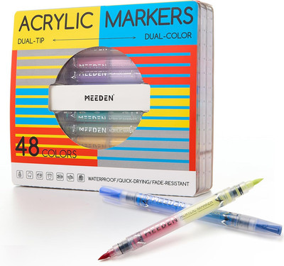 Acrylic Paint Markers Dual Tip: 48 Colors/24 Pcs Brush Tip Acrylic Marker with A