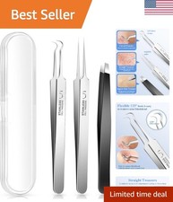 3PCS Blackhead Remover Tweezers, Pimple Popper Tool Kit with 2 Blackhead Extr...