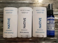 (3-Pack) Native Deodorant  Ocean & Timber 2.65 oz  + FREE $4.99 Org. Hand Sntzr