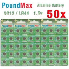 50 X PoundMax AG13 LR44 SR44 L1154 A76 1.5V ALKALINE BUTTON BATTERIES