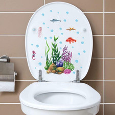 2 PCS Ocean Grass Seagrass Coral Starfish Fish Toilet Seat Lid Decals,Self-Adhe