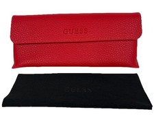 GUESS RED FAUX LEATHER EYEGLASSES/SUNGLASSES CASE MAGNETIC SNAP CLOSURE W/Cloth