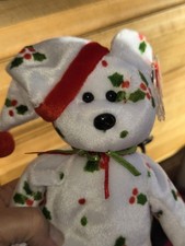 Ty Beanie Babies 1998 Holiday Teddy Bear with Jingle-bell/Holly Pajamas Retired