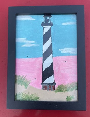 Beautiful Cape Hatteras Lighthouse Canvas Painting In Frame Wall Decor