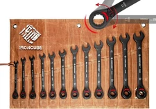 Reversible Ratcheting Wrench Set, 12-Piece Metric 8-19Mm, Tough Black, with Wax