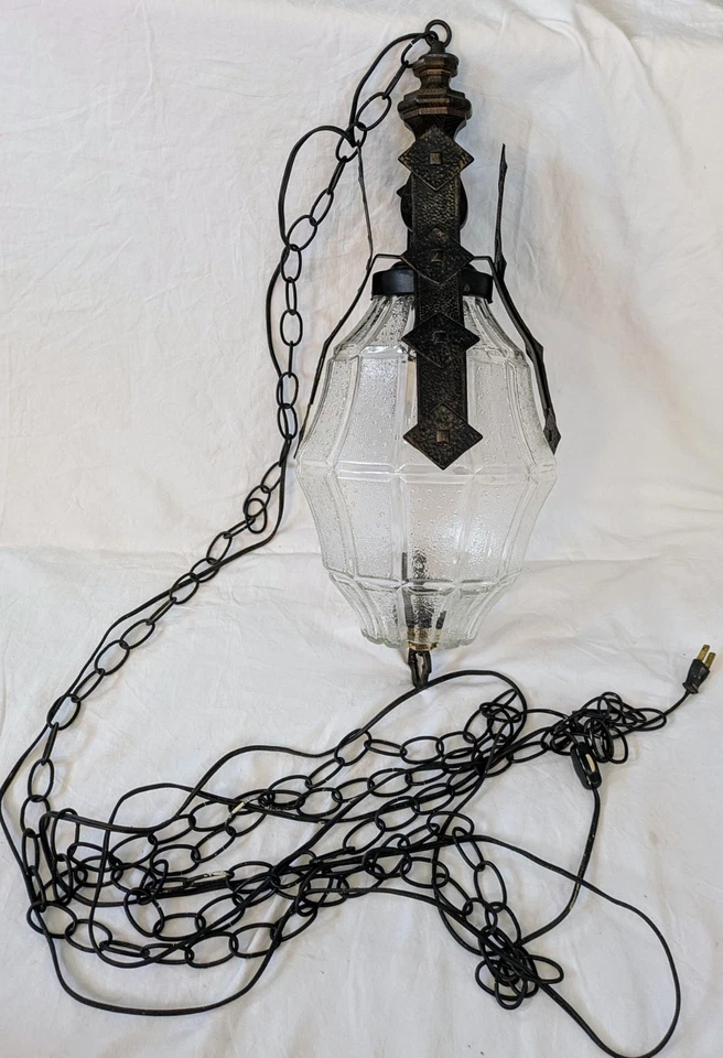 Vintage Chandelier lamp pendant Handmade Glass Blown Caged - Image 2 of 4