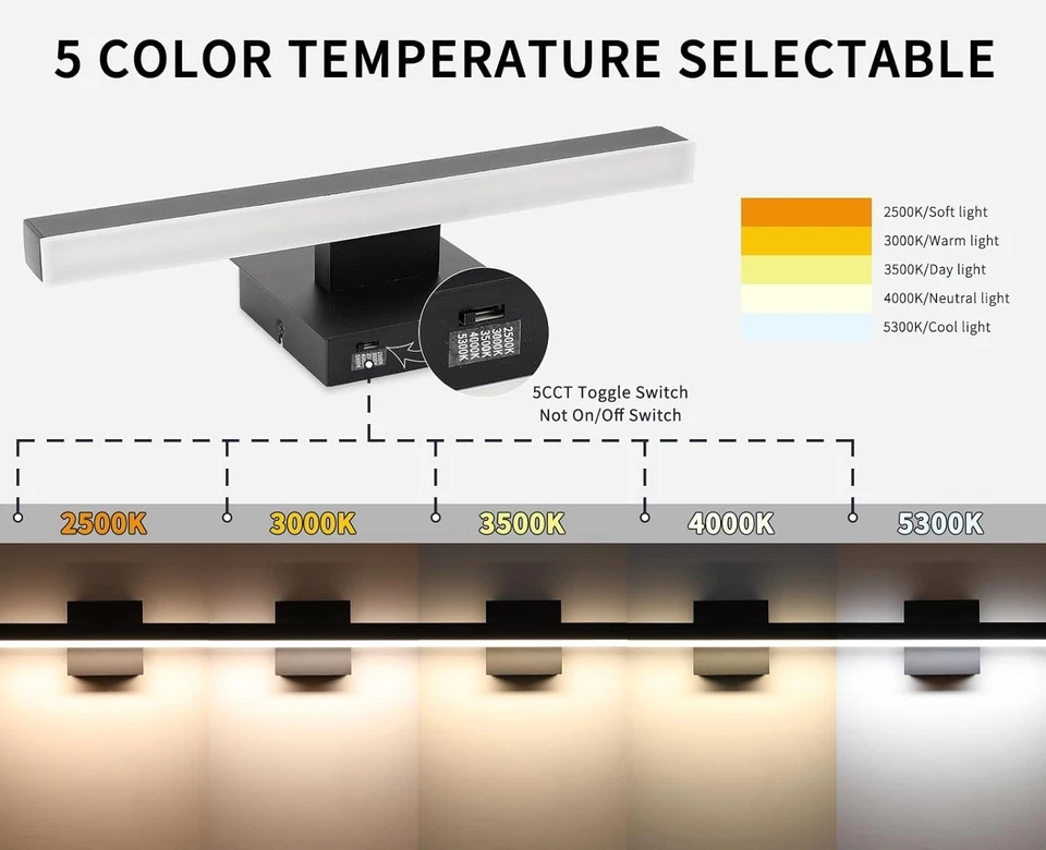 Elegante luz de tocador de baño regulable de 5 quilates negra - accesorio moderno de 15,75 pulgadas Foto 4 de 4