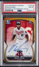 2023 BOWMAN CHROME PRSPCT AUTOS GOLD REFRACTOR OMARI DANIEL 14/50 PSA 8 AUTO