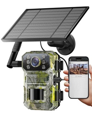 4G LTE Cellular Trail Camera, 2K Live Streaming Solar Trail Cameras with Moti...