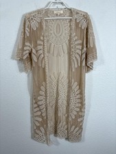 Rebellion Duster Womens Small Beige Embroidered Sheer Boho Whimsigoth Kimono Top