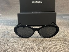 CHANEL 5416 Oval Black Acetate  Gray Lens Sunglasses 100 Authentic