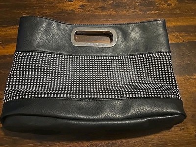 Black Rhinestones Leather Hand Bag. 13 X 9''