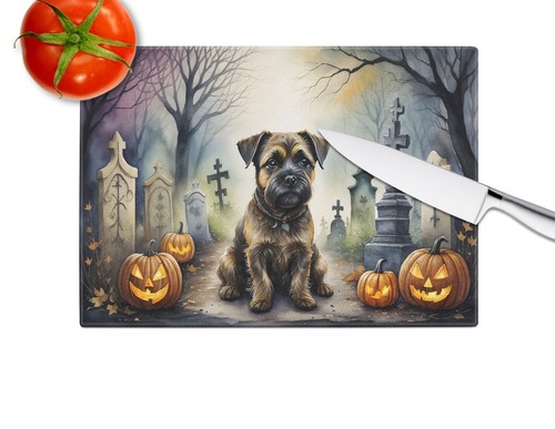 NEW Border Terrier Spooky Halloween Glass Cutting Board Decorative Tempered - Picture 4 of 6