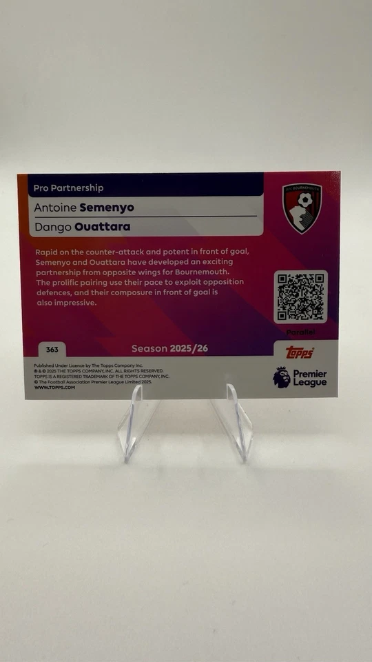 2025-26 Topps Premier League Semenyo/Ouattara Pro Partnership /25 Bournemouth - Image 3 of 3