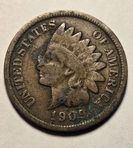1909 Indian Head Cent 1c Penny, Very Good VG Details, - Exact Coin Shown