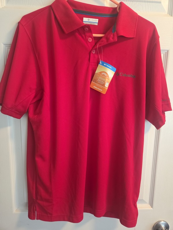 NEW NWT Mens Columbia Golf Polo Short Sleeve Shirt Size Med Red Omni-Shade UPF30
